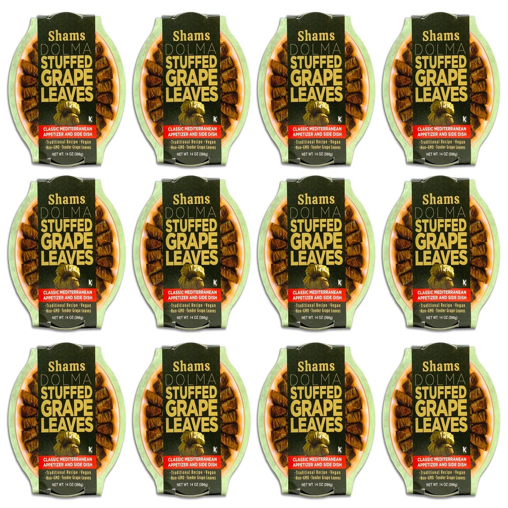Shams Dolma Stuffed Grape Leaves, Vegan and Kosher Stuffed Grape Leaves, Non-GMO Dolmas, Traditional Recipe 14 Ounce, Pack of 12