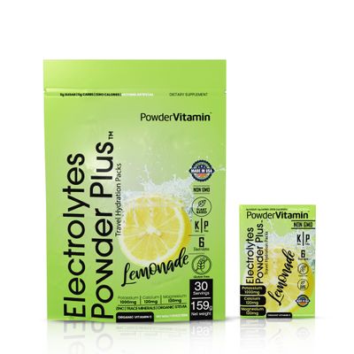 PowderVitamin Electrolytes Powder Plus, Keto, Lemonade, Zero Sugar, 1000mg Potassium, 120mg Calcium, 120mg Magnesium, Non-GMO, Zero Calories, 30 Hydration Packets