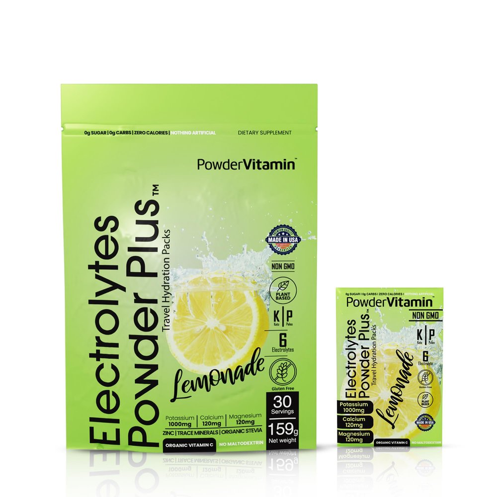 PowderVitamin Electrolytes Powder Plus, Keto, Lemonade, Zero Sugar, 1000mg Potassium, 120mg Calcium, 120mg Magnesium, Non-GMO, Zero Calories, 30 Hydration Packets