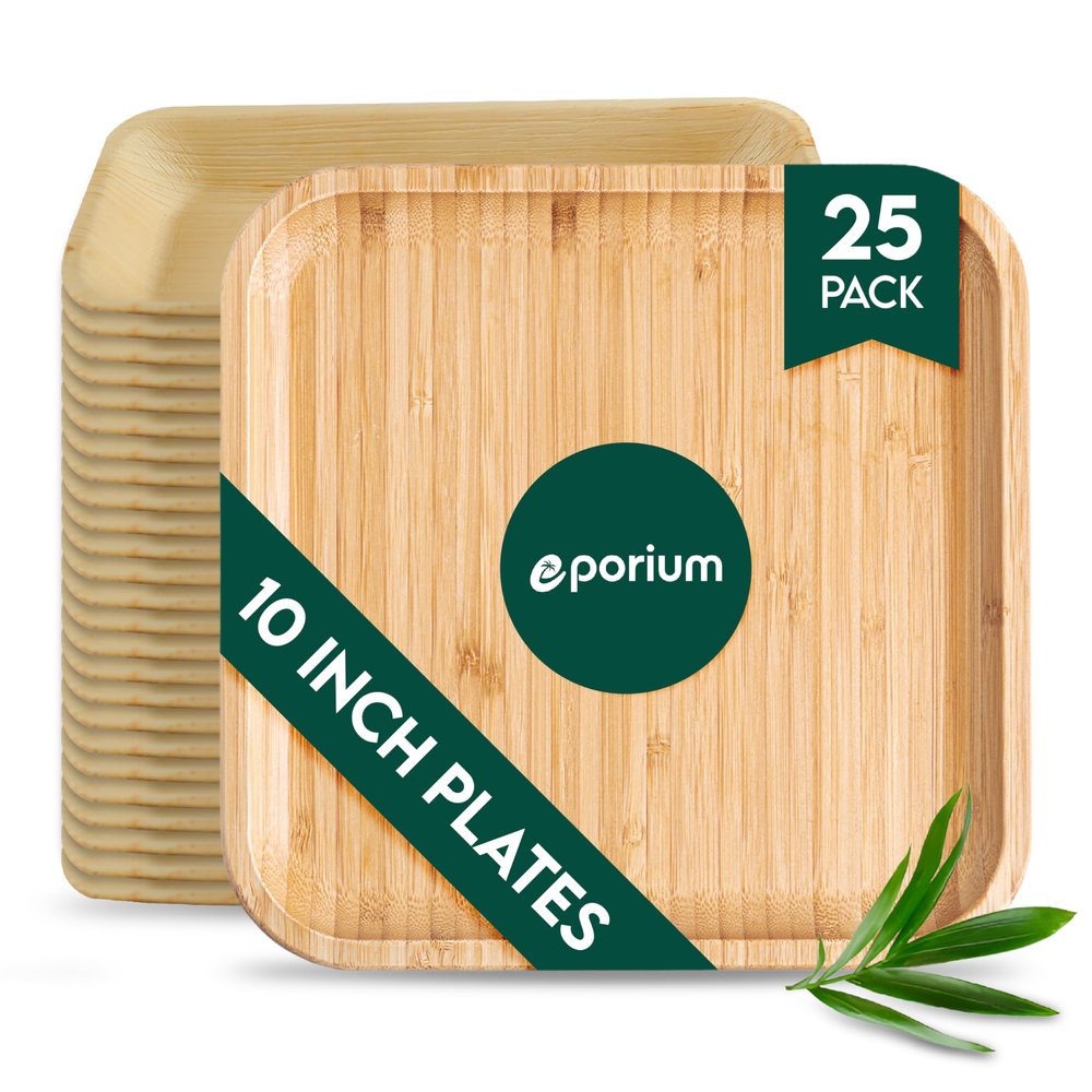 10 Inch Square Palm Leaf Plates (25-Pack) I Compostable Disposable Dinnerware | Premium Quality I Eco-Friendly Tableware Sustainable Heavy Duty like Bamboo Plates I Disposable Plates for Party
