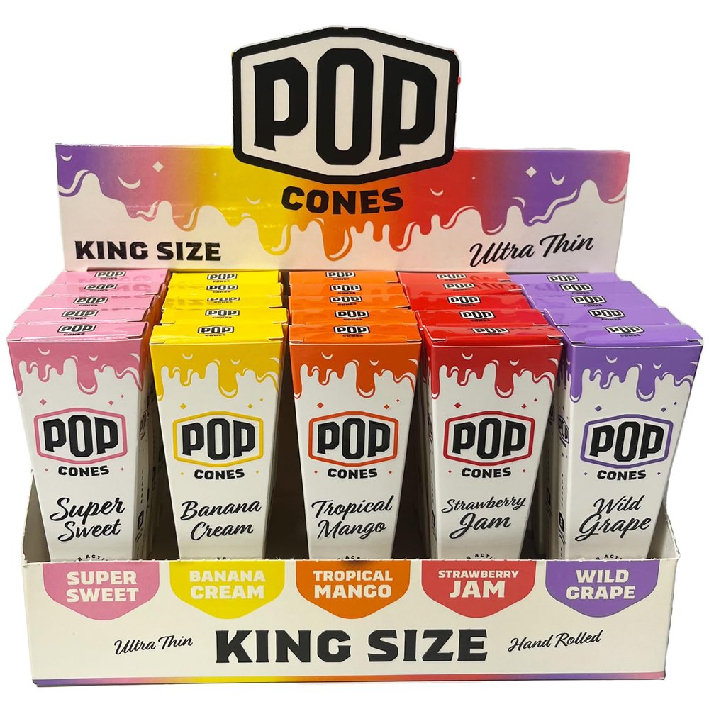 POP Cones Ultra Thin King Sized Variety Pack - 25 Packs, 3 Cones per Pack, Mixed