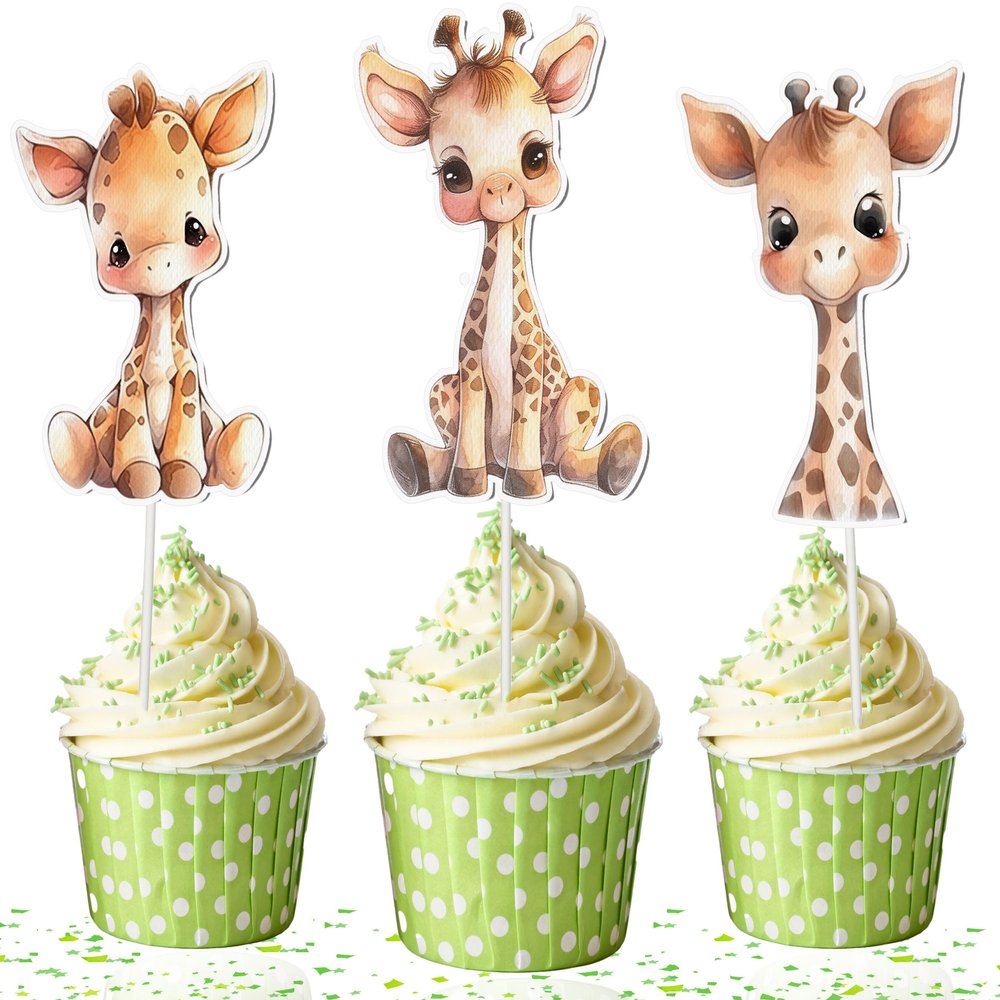 10 Pcs Giraffe Cupcake Toppers for Baby Shower, Jungle Safari Birthday, and Animal Theme Party Decorations  Cute Cupcake Picks for Kids, Cakes, and Dessert Table Supplies