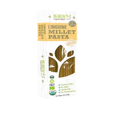 Big Green Organic Food- Organic Millet Linguine, Gluten-Free, Lectin-Free, Non-GMO, Vegan, Wheat and Rice Alternative, 8.8oz (12 Pack)