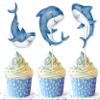 10 Pcs Shark Cupcake Toppers for Under the Sea Birthday, Baby Shower, and Ocean Theme Party Decorations  Cute Shark and Seaweed Cupcake Picks for Kids, Cakes, and Dessert Table Supplies view 1