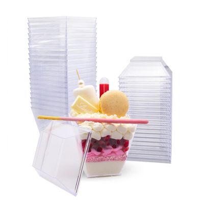 20 Pack Small 8oz Plastic Dessert Cups with Lids | Pyramid Shaped Professional-Grade Dessert Cups | Recyclable or Disposable Party Cups Small Serving Cups with Lids | CMJJ Gourmet