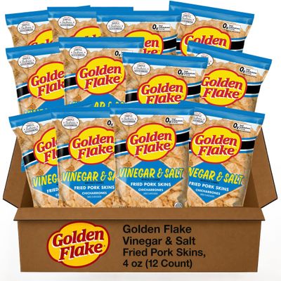 Golden Flake Pork Rinds, Salt & Vinegar Flavor, 4 oz. Bags (12 Count)
