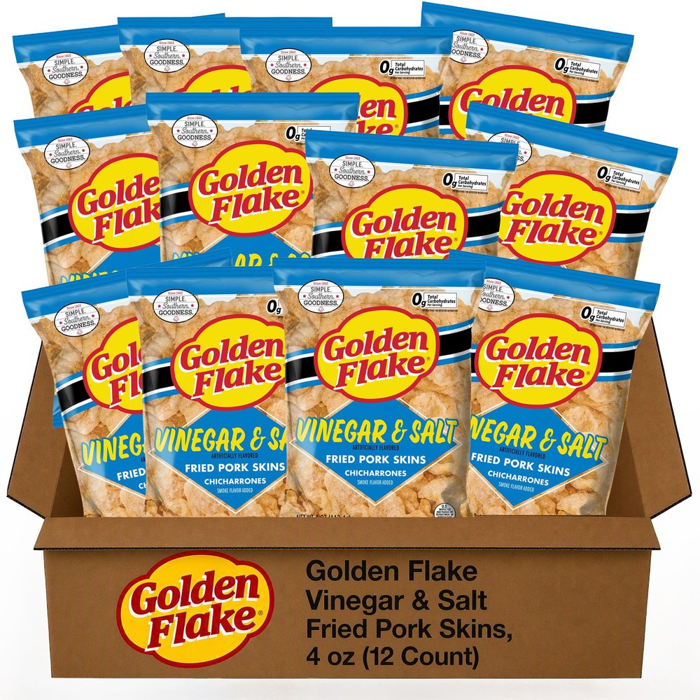 Golden Flake Pork Rinds, Salt & Vinegar Flavor, 4 oz. Bags (12 Count)