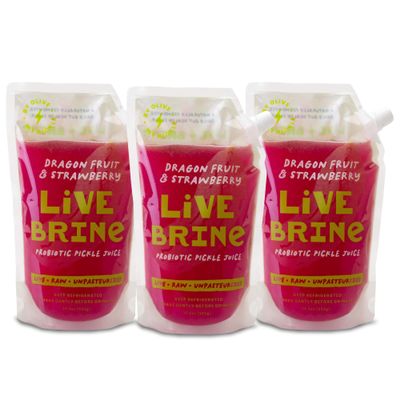 Olive My Pickle Probiotic Pickle Juice - 58.5 Ounces | 3 Pack of LiveBrine Dragonfruit & Strawberry Pickle Juice with Natural Probiotics and Digestive Enzymes for Gut Health - 39 Pickle Shots