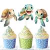 10 PCS Sea Turtle Cupcake Toppers for Under the Sea Birthday, Baby Shower, and Ocean Theme Party Decorations  Cute Turtle Cupcake Picks for Kids, Cakes, and Dessert Table Supplies view 1