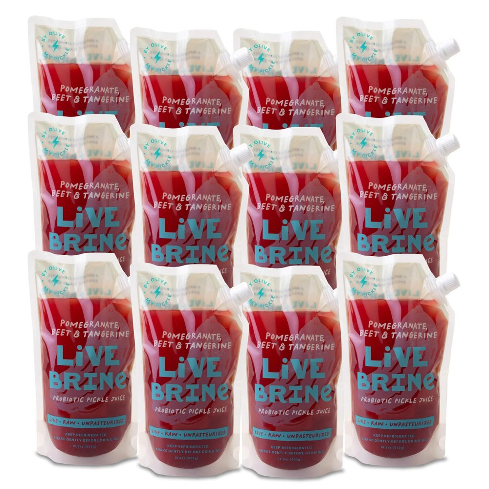 Olive My Pickle Probiotic Pickle Juice - 234 Ounces | 12 Pack of LiveBrine Pomegranate Beet & Tangerine Pickle Juice with Natural Probiotics and Digestive Enzymes for Gut Health - 156 Pickle Shots