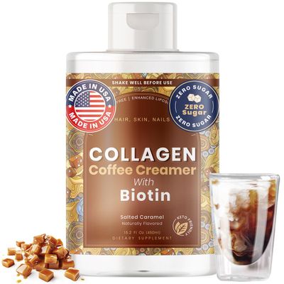 Collagen Coffee Creamer by Owl & Ox  Biotin-Infused for Healthy Hair, Skin & Nails | Keto, Dairy-Free, Sugar-Free, Gluten-Free | Liquid Salted Caramel | 30 Servings