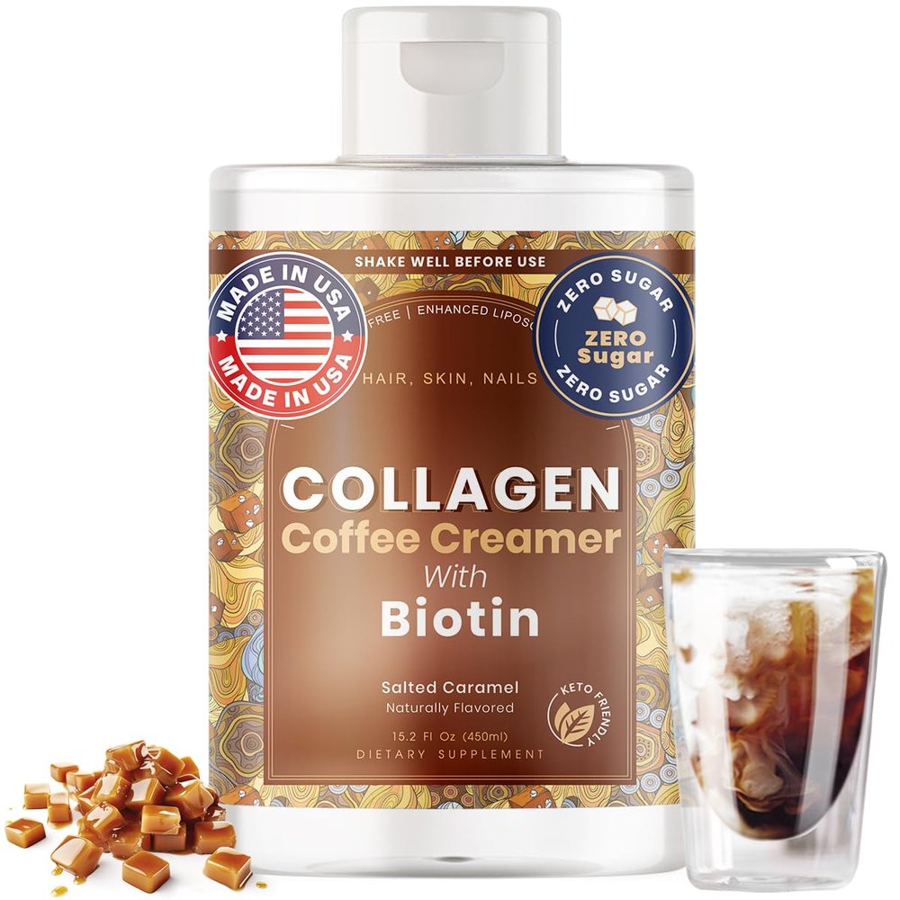 Collagen Coffee Creamer by Owl & Ox  Biotin-Infused for Healthy Hair, Skin & Nails | Keto, Dairy-Free, Sugar-Free, Gluten-Free | Liquid Salted Caramel | 30 Servings