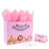 13" Large Pink Gift Bag Set with Greeting Card and Tissue Papers (Animal and Happy Birthday) for Girls', or Kids' Party, Baby Showers, Baby Girls, Newborn, New Moms or Parents- 13x5.2x10.2, 1 Pcs view 1