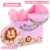 13" Large Pink Gift Bag Set with Greeting Card and Tissue Papers (Animal and Happy Birthday) for Girls', or Kids' Party, Baby Showers, Baby Girls, Newborn, New Moms or Parents- 13x5.2x10.2, 1 Pcs view 4