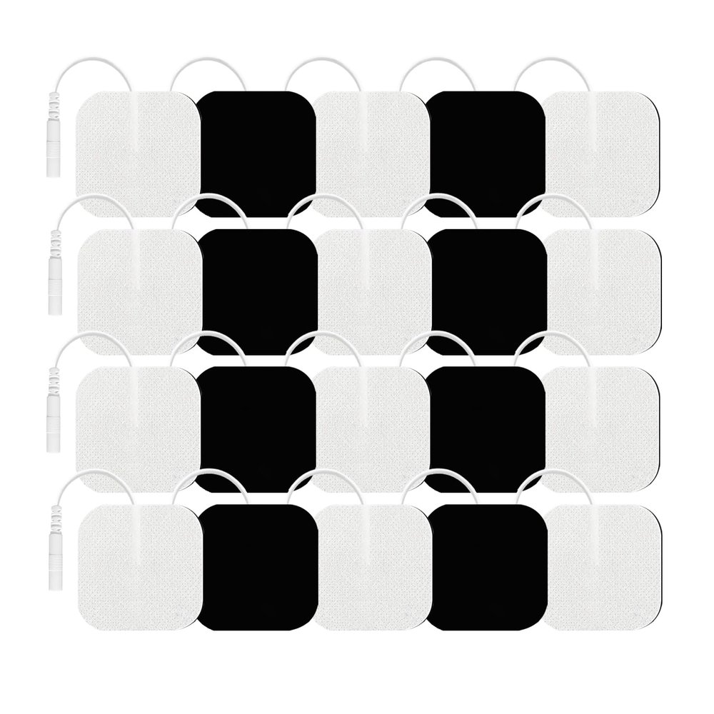 20PCS TENS Unit Replacement Pads, TENS Electrodes Pads Self-Adhesive Electrode Pads 2"x2" Reusable Tens Unit Patches Compatible with TENS Machine Use 2.0mm Pin Connector Lead Wires (2x2)