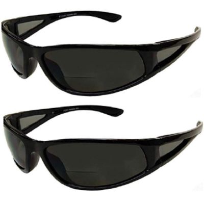 Pink Ribbon Shades 2 Pair Sports Wrap Around Nearly Invisible Line Bifocal Reading Glasses Sunglasses (Black/Black, 2.5, x)