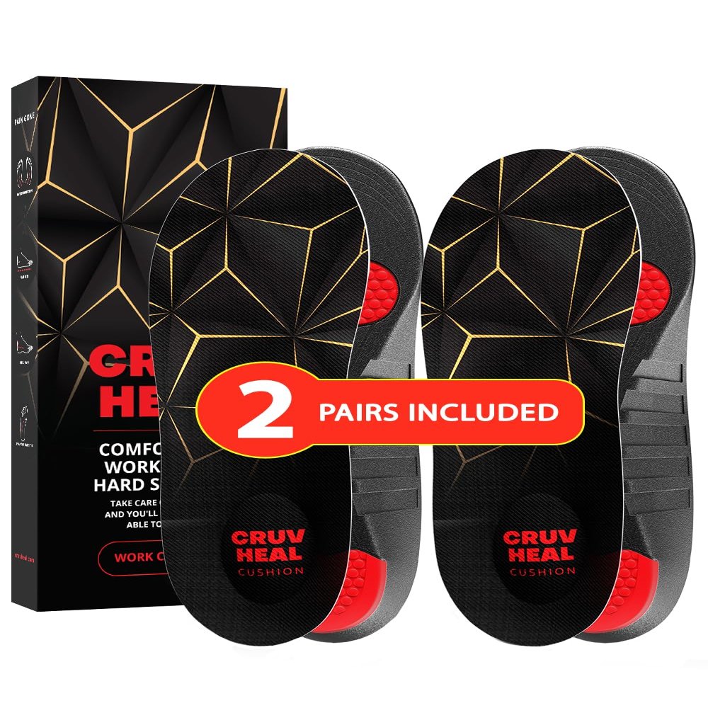 2 Packs of Work Pro Comfort Insoles - Shock Absorption - Low Arch - Cushioning Anti Fatigue Shoe Insert Men Women - Non-Slip - Soft Comfortable Work Boot Insoles - Foot Pain Relief (M, Black)
