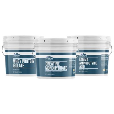 Earthborn Elements Creatine Monohydrate Powder, GABA, & Whey Protein Isolate Bundle, 1 Gallon Buckets, No Additives