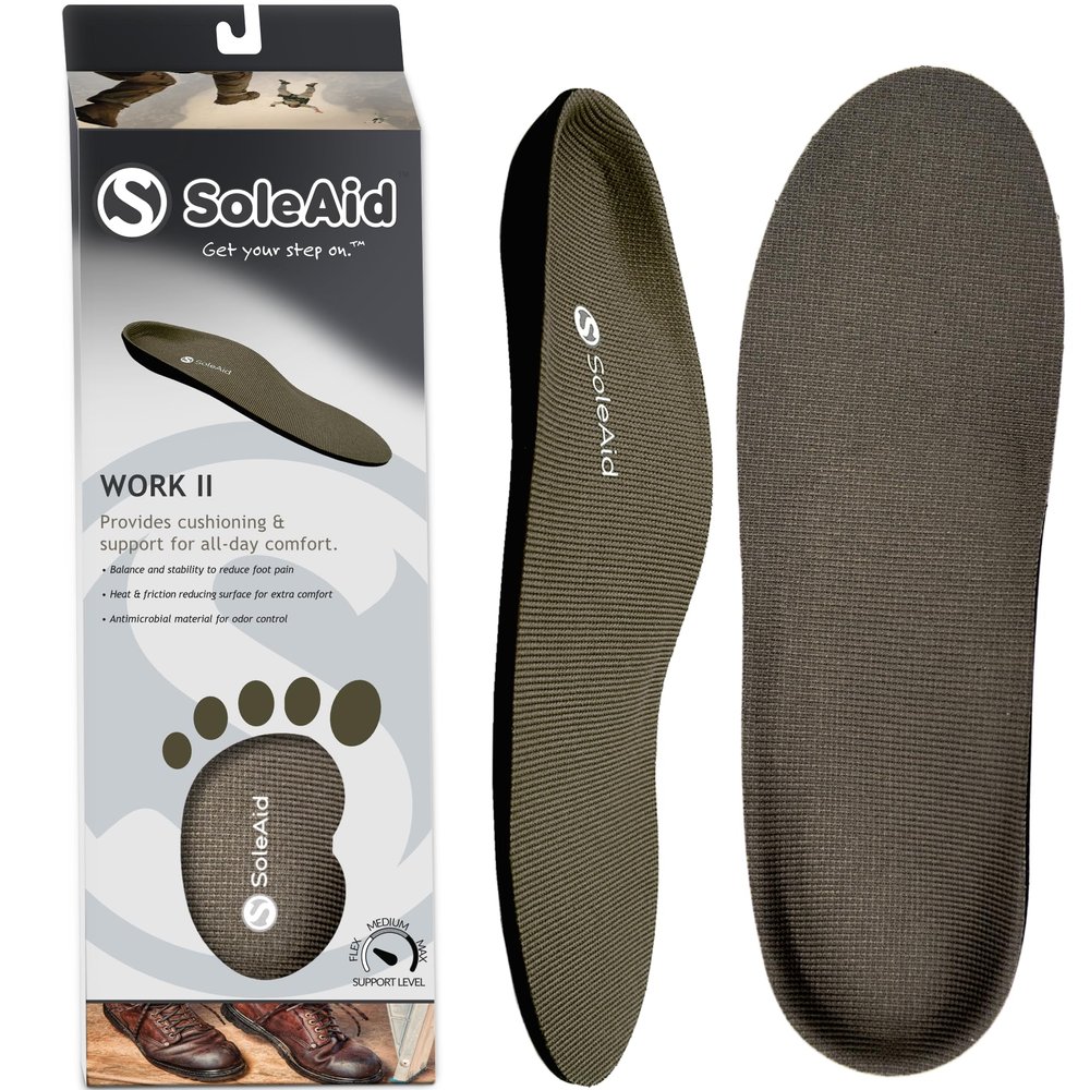 SoleAid Insoles Work II, All-Day Standing Performance Orthotic Insole with Semi-Rigid Arch Support for Alignment and Plantar Pain Relief, Work Boot Inserts for Pronation (Women 11-11.5 / Men 9-9.5)