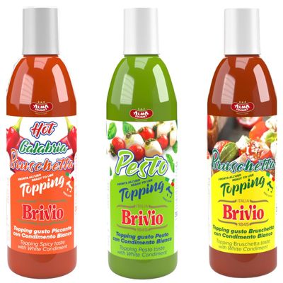 Alma Gourmet x Brivio Italian Dressing Sauce - Ready To Use Pesto, Bruschetta and Hot Calabria Bruschetta Topping Sauce With Concentrated Grape Must - Ideal To Top Bruschetta, Salads, Sandwiches, Pizza, Meat and Fish - 10.6oz (300g) Each - Combo of 3