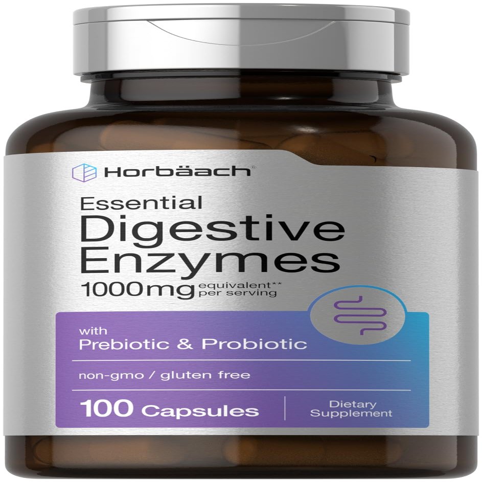 Horbach Essential Digestive Enzymes | 100 Capsules | Enzyme Blend for Men & Women | Non-GMO & Gluten Free Supplement