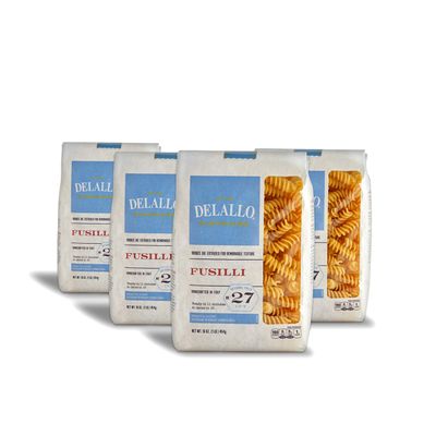 DeLallo Fusilli Pasta, Twisted Shape, Corkscrew Pasta Made in Italy, Bronze Cut, Made with Durum Only 100% Wheat Semolina Flour, All Natural, Non-GMO, Kosher, Vegan,1 Pound Bag, (4 Pack)