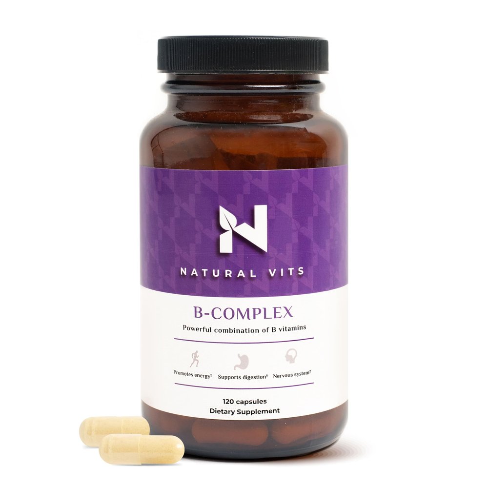 NATURAL VITS B Complex for Skin, Digestion and Brain Health, B Vitamins Supplement, Gluten-Free, Dairy-Free, Non-GMO, 120 Capsules