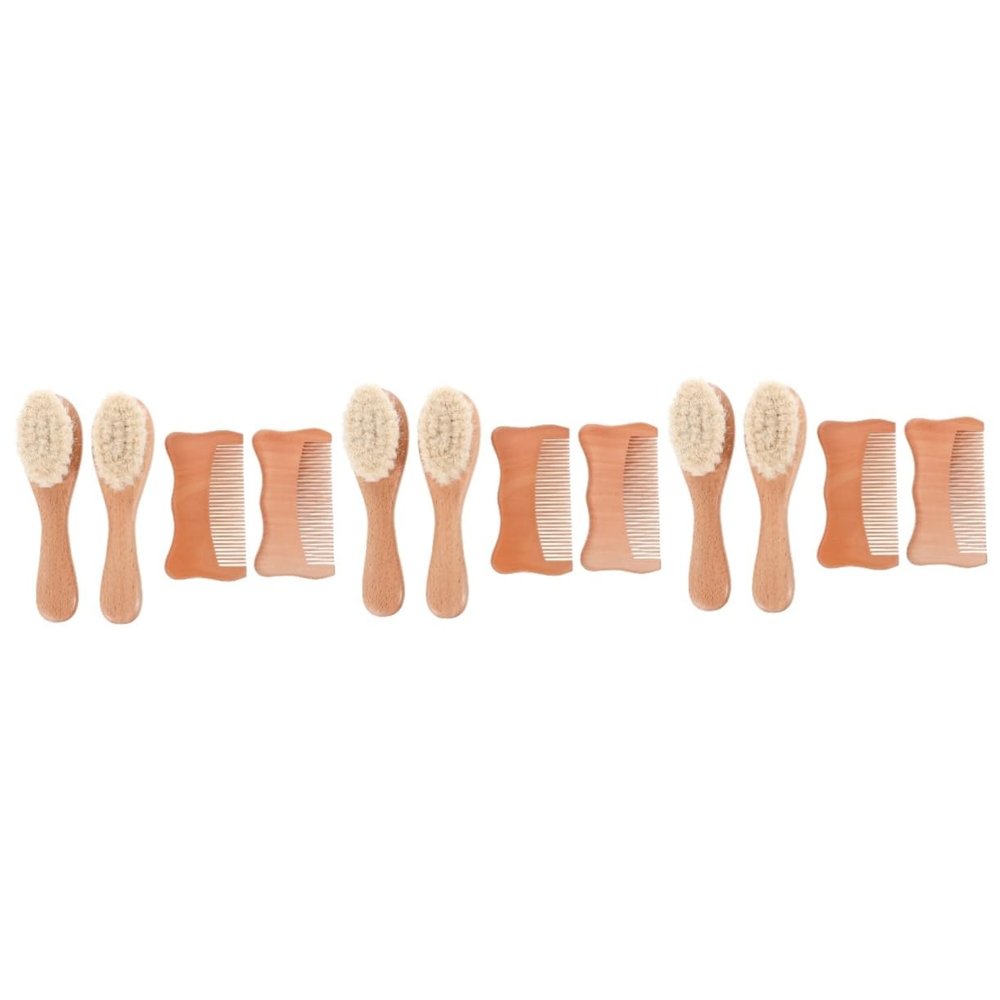 Kisangel 3sets Beech Wooden Combs and Woolen Brush Care Kit Natural Safe Materials for Gentle Scalp Massage and Cradle Cap Treatment Brushes Combs