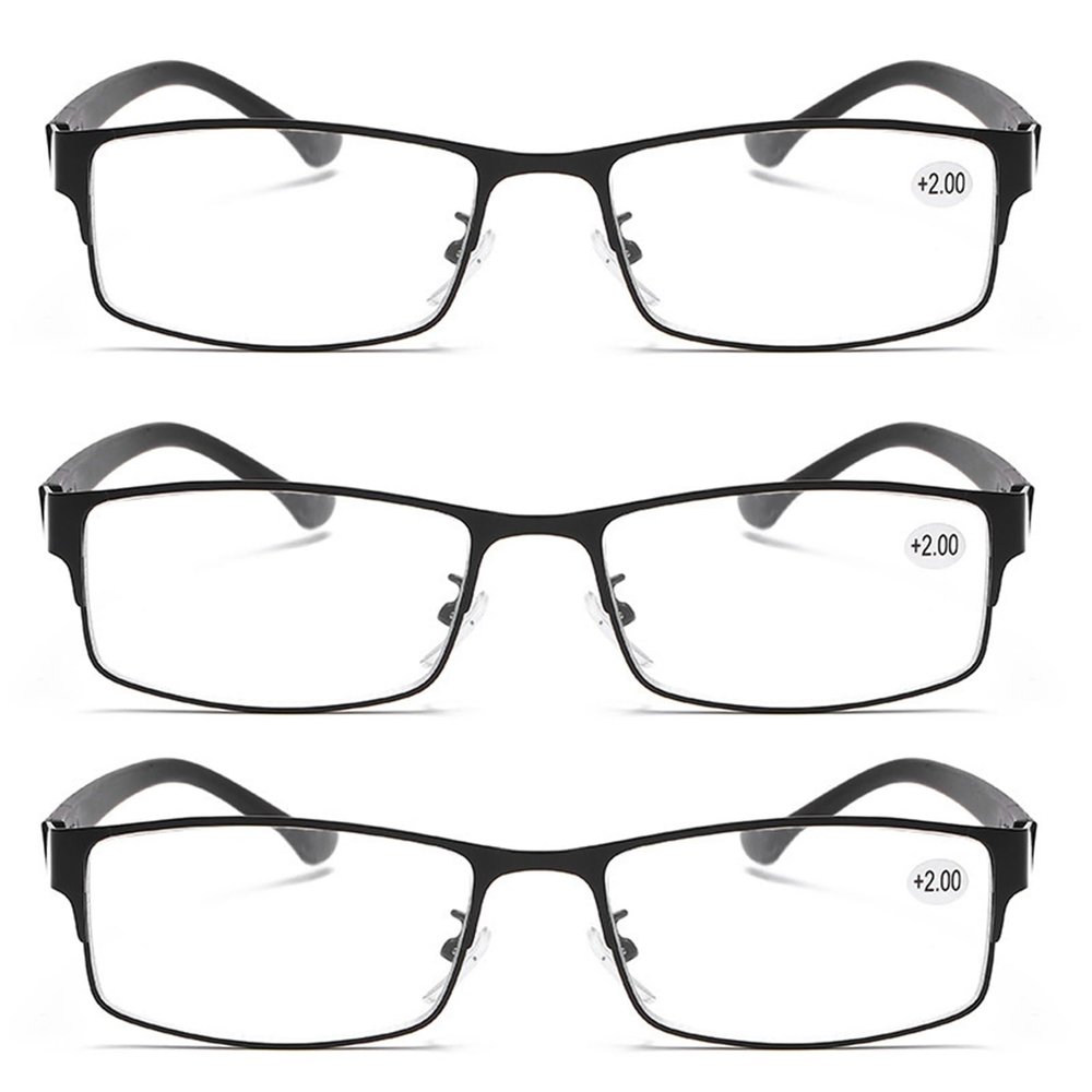 Reading Glasses Men 3 Pack, +2.5 Spring Hinge Computer Reading, +2.0 Rectangular Full Frame Eyeglasses(C,+1.5)