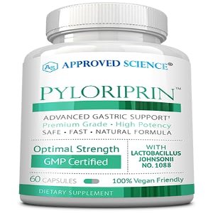 Approved Science Pyloriprin - Advanced Digestive Support for A Healthy Stomach - Zinc L-Carnosine, Probiotic, Broccoli Sprout, Deglycyrrhized Licorice - 60 Capsules - One Month Supply - Vegan