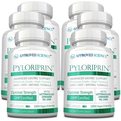 Approved Science Pyloriprin - Advanced Digestive Support for A Healthy Stomach - Zinc L-Carnosine, Probiotic, Broccoli Sprout, Deglycyrrhized Licorice - 360 Capsules - six Month Supply - Vegan