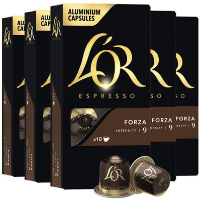 L'OR Espresso Capsules, 50 Count Forza, Single-Serve Aluminum Coffee Capsules Compatible with the L'OR BARISTA System & *Nespresso Original Machines