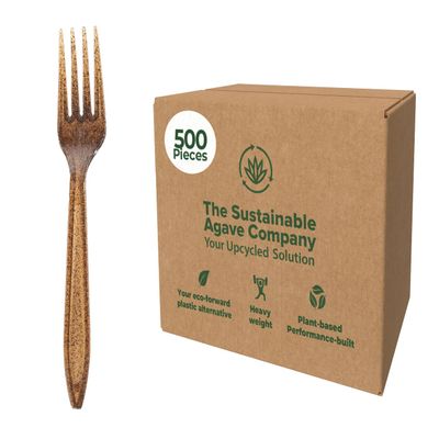 Sustainable Agave Co - Agave Fiber Forks - 500 Count - Plant-Based, Made With Upcycled Materials - Brown, Bulk