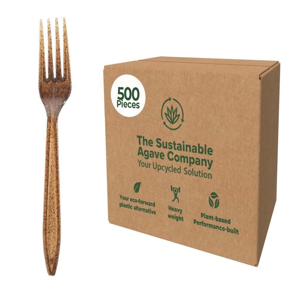 Sustainable Agave Co - Agave Fiber Forks - 500 Count - Plant-Based, Made With Upcycled Materials - Brown, Bulk
