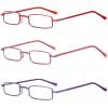 REAVEE 3 Pack Slim Pen Reading Glasses Small Tube Readers for Men Women Spring Hinged with Portable Clip Case, Red Pink Purple 2.25 view 2