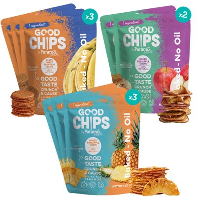 Baked Apple, Pineapple & Sweet Plantain Chips/Crisps by GOOD CHIPS! Crispy, Crunchy, Oil-Free, Healthy Naturally Sweet Dried Fruit Snack, Variety Pack - Pack of 8
