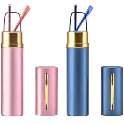 REAVEE 2 Pack Slim Pen Reading Glasses for Men Women, Small Pocket Size Tube Readers Spring Hinge with Portable Clip Case, Pink and Blue 1.25
