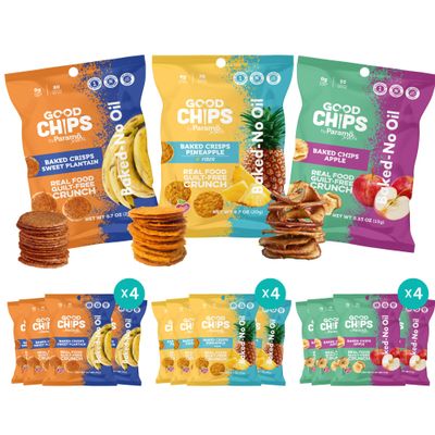 Baked Apple, Pineapple & Sweet Plantain Chips/Crisps by GOOD CHIPS! Crispy, Crunchy, Oil-Free, Healthy Naturally Sweet Dried Fruit Snack, Variety Pack - Pack of 12