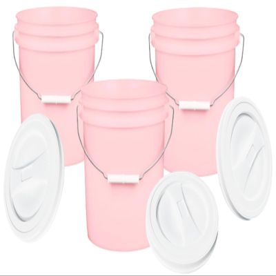 House Naturals 2 Gallon Pink Food Grade BPA Free Made in USA Bucket with Screw On White Lid - Pack of 3