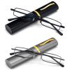 REAVEE 2 Pack Slim Pen Reading Glasses for Men Women, Small Pocket Size Tube Readers Spring Hinge with Portable Clip Case, Black and Grey 2.25 view 1