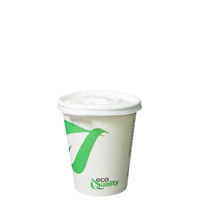 10 oz Compostable Paper Cups with White Flat Lids - Biodegradable Disposable White Paper Coffee Cups PLA Lined - Eco-friendly Hot and Cold Drinking Cups (1000)