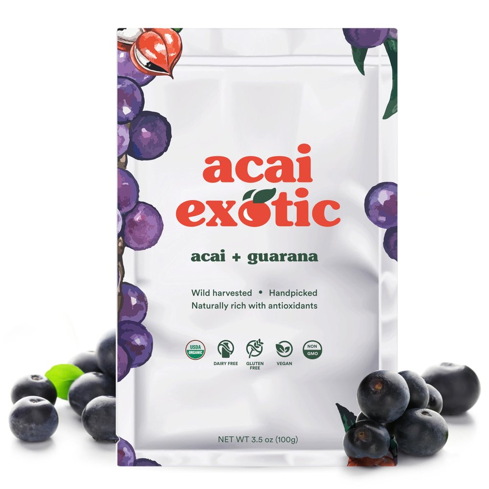 Acai Exotic Acai Guarana Frozen Fruit Pouches - Frozen Fruit for Smoothies, Bowls, Beverages, & Snacks - No Sugar & Rich in Magnesium, Iron, Vitamin C & Calcium - Acai Berries with Guarana Syrup by Acai Exotic, 6 Kg Case - 140 oz (400g)