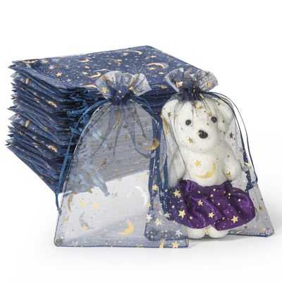 100 Pieces Moon Star Organza Bags, 4x6 Inch Random Color Organza Pouch Small Gift Bags with Drawstring for Christmas Party Favors Wedding Valentine's Day Ramadan Eid and Eid Al Adha Goodie Bags