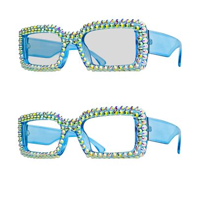 laureles Colorful Rhinestone Readers Fashion Sun Photochromic Square Reading Glasses Women Eyewear Frames (Blue, 1.75 Magnification)