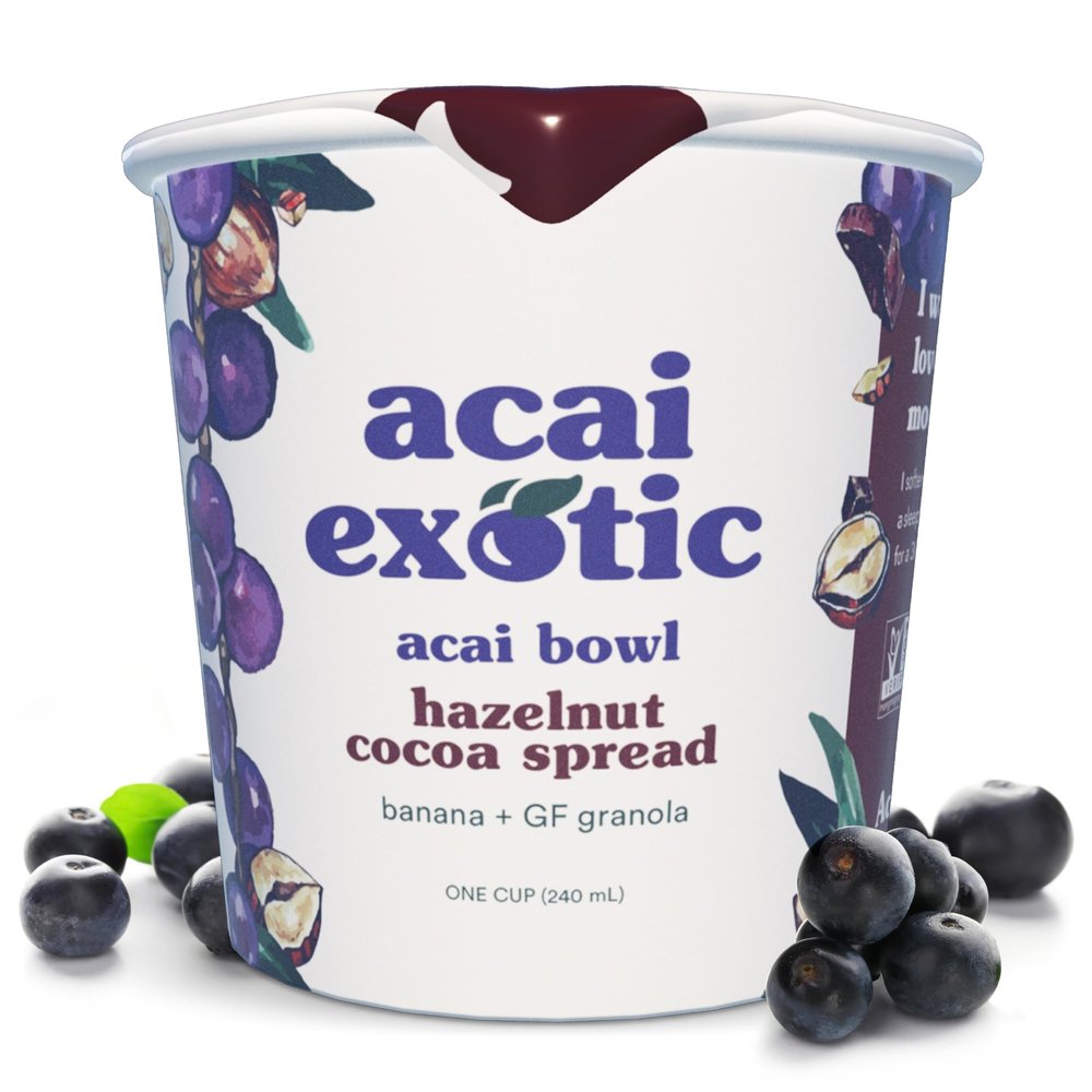 Acai Exotic Hazelnut Cacao Spread - Acai Bowls Made with Wild-Harvested Berries & Gluten-Free Granola - Fruit Bowl Crafted with Mindful, Simple Ingredients- Healthy Snack for Any Time of Day- 12 Bowls