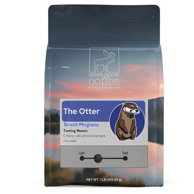 Diving Moose Coffee - The Otter Brazil Mogiana Single Origin Medium Light Roast (16oz / 1 LB) - Almond Dark Chocolate Specialty Grade Small-Batch Roasted to Order Smooth Not Bitter