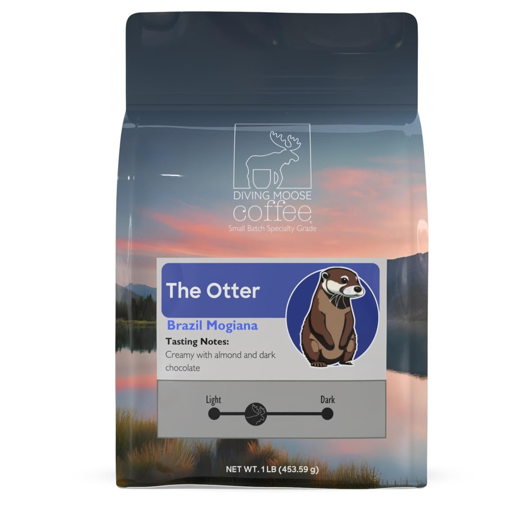 Diving Moose Coffee - The Otter Brazil Mogiana Single Origin Medium Light Roast (16oz / 1 LB) - Almond Dark Chocolate Specialty Grade Small-Batch Roasted to Order Smooth Not Bitter