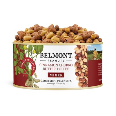 Belmont Peanuts Gourmet Cinnamon Churro Butter Toffee Mixer with Cinnamon-Coated Sea Salt and Butter Toffee Virginia Peanuts, 18 oz (1 Pack) Simple Ingredients, No Preservatives, Hand Seasoned