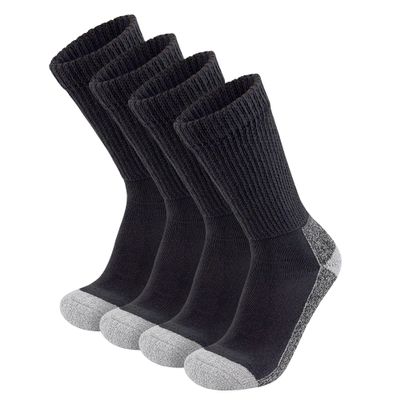 4 Pairs of Diabetic Extra Thick Warm Cotton Socks, Triple Cushioned Crew Slipper Socks (Black with Gray Sole, Size 10-13)