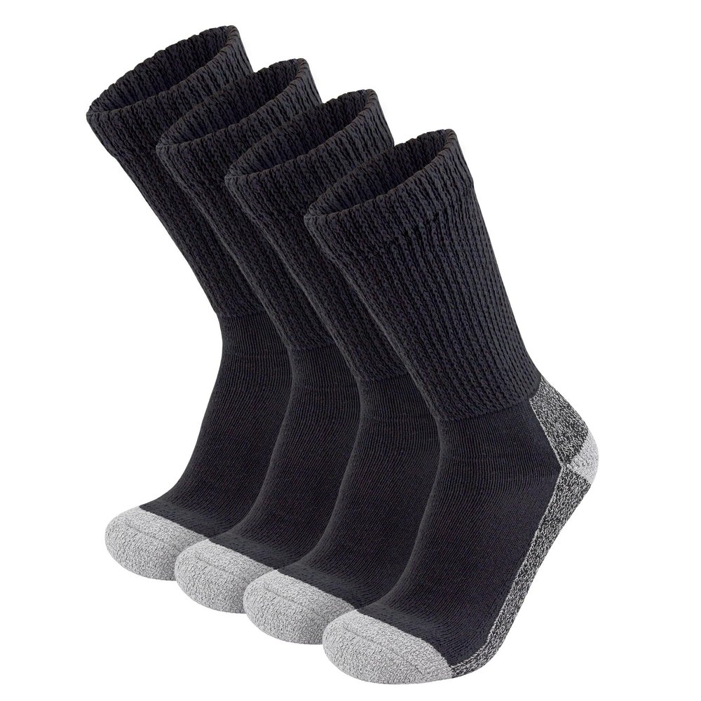 4 Pairs of Diabetic Extra Thick Warm Cotton Socks, Triple Cushioned Crew Slipper Socks (Black with Gray Sole, Size 10-13)